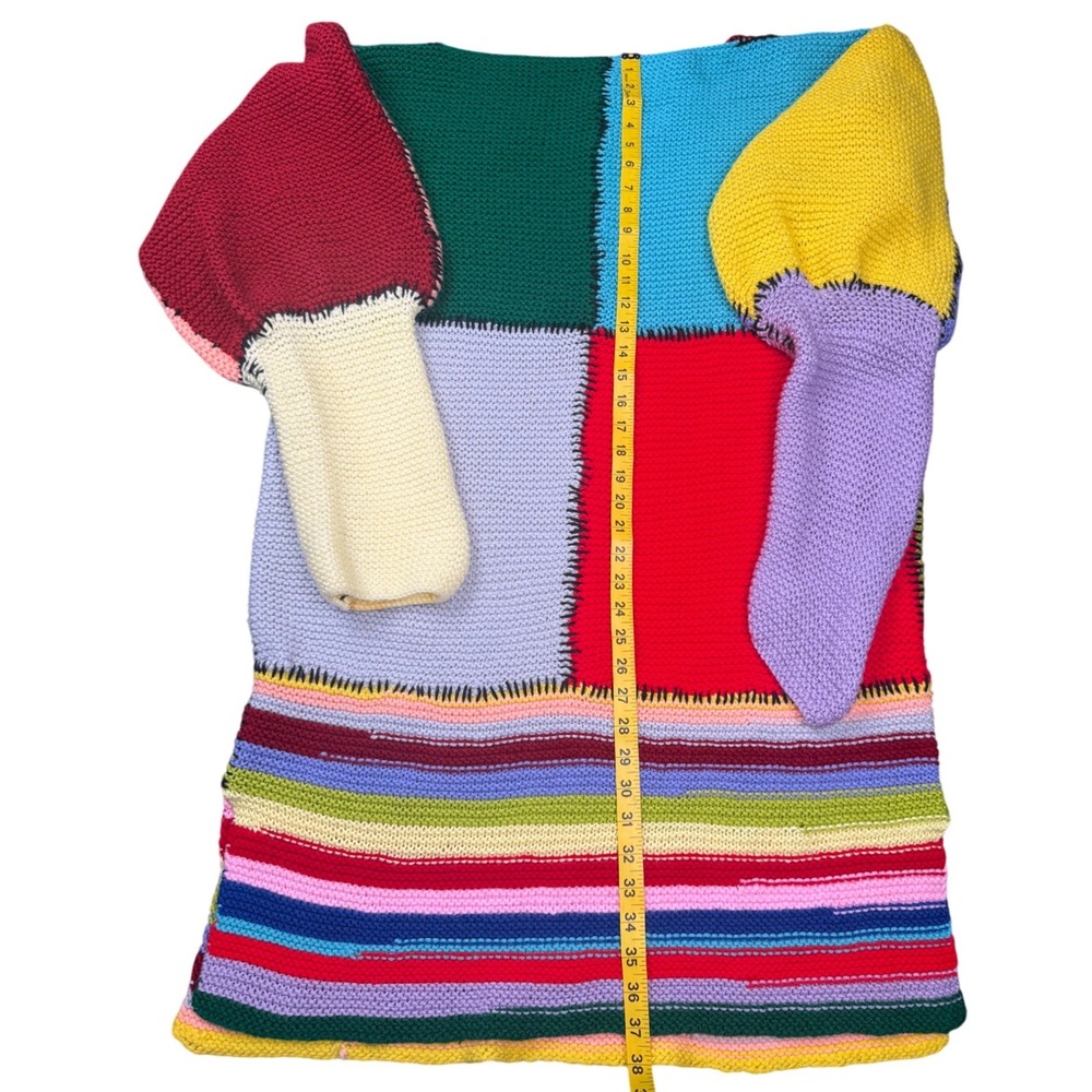 Vintage Hand Knit Patchwork Sweater Colorblock Bo… - image 6